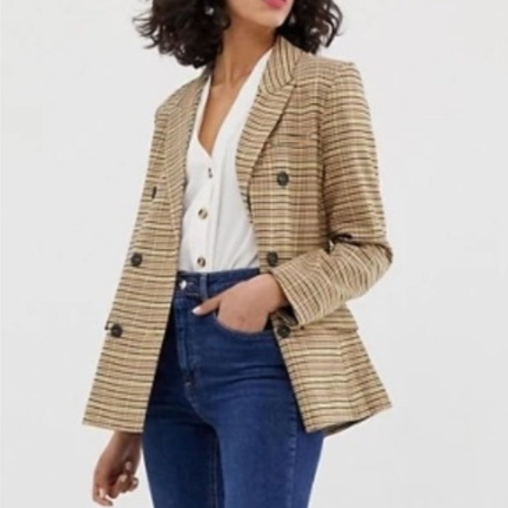 New ZARA Plaid Double Breasted Blazer